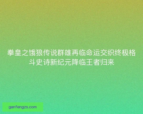拳皇之饿狼传说群雄再临命运交织终极格斗史诗新纪元降临王者归来